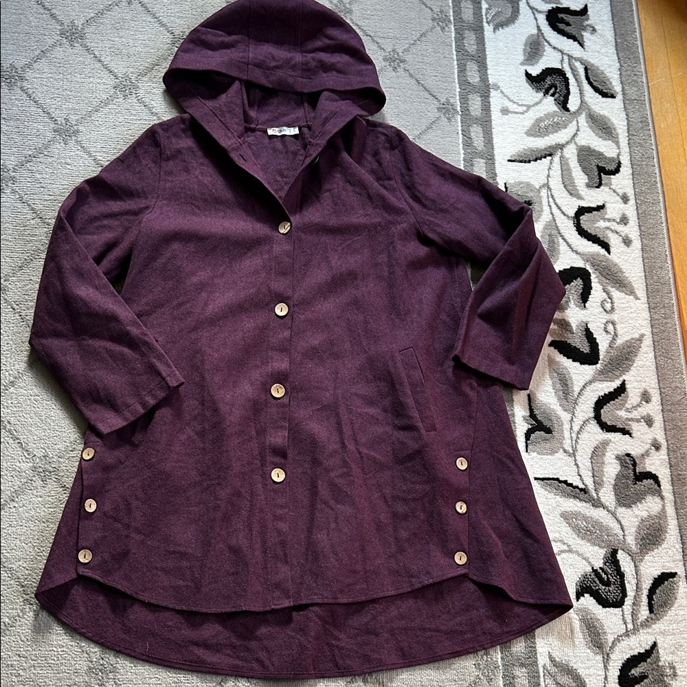 Tavin Button-Front Hooded Jacket in Plum